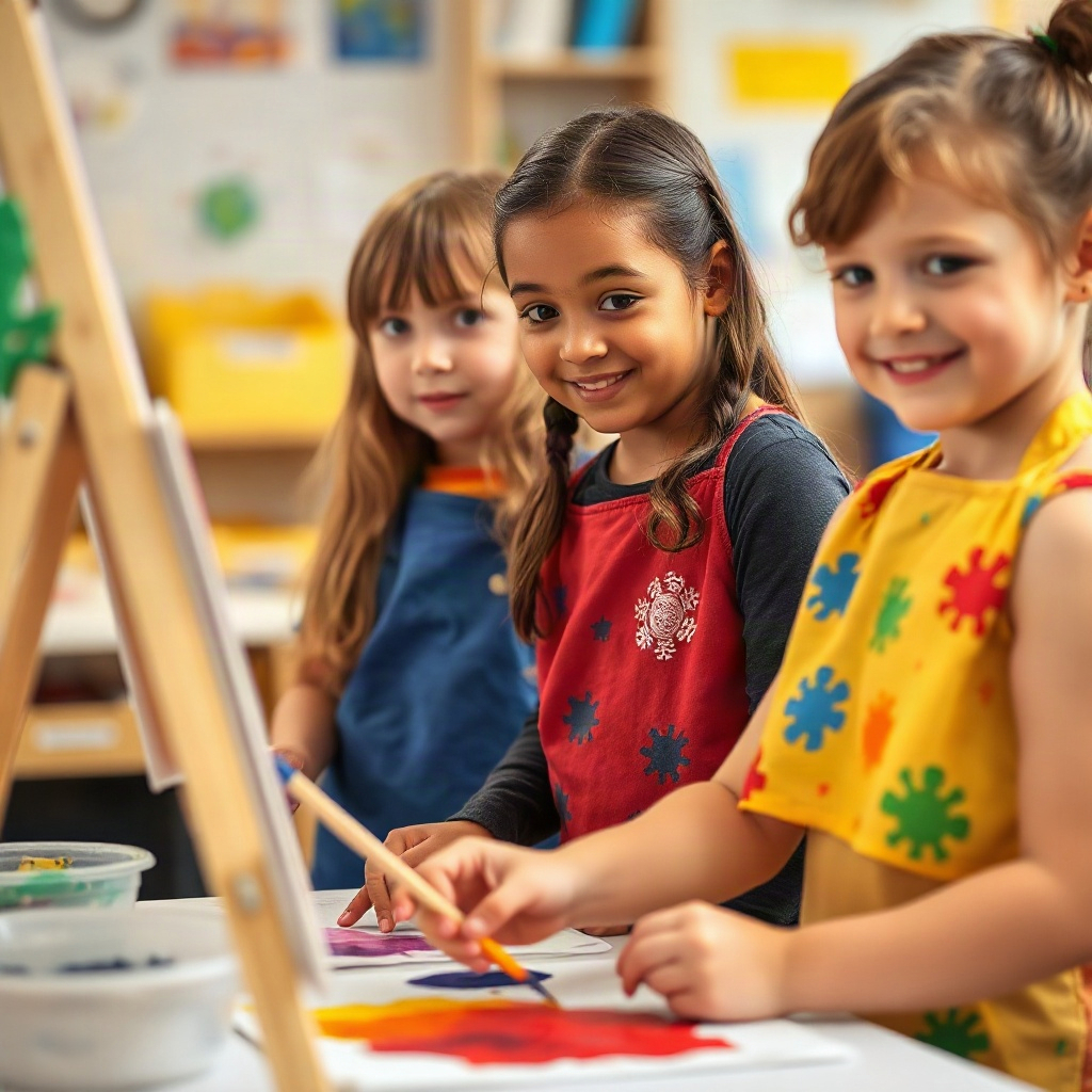 Young children painting