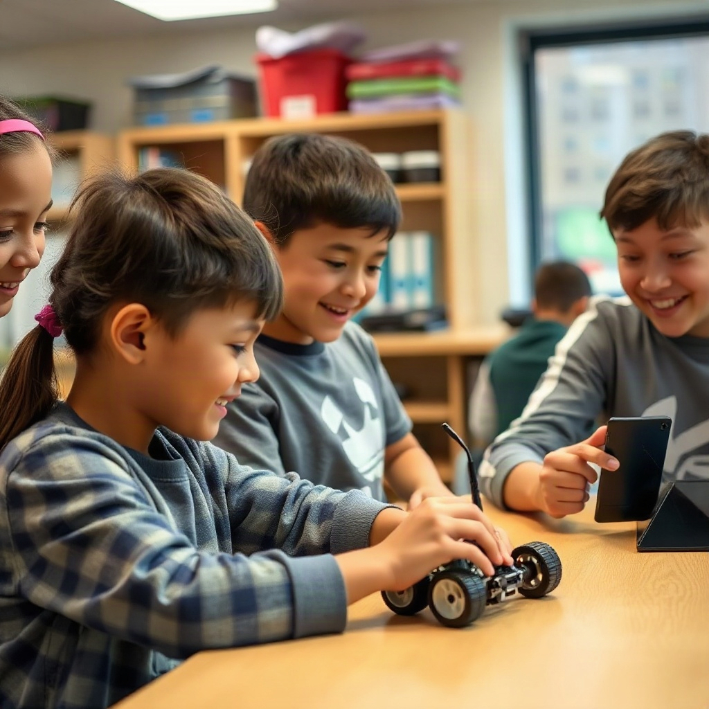 Kids coding with a robot