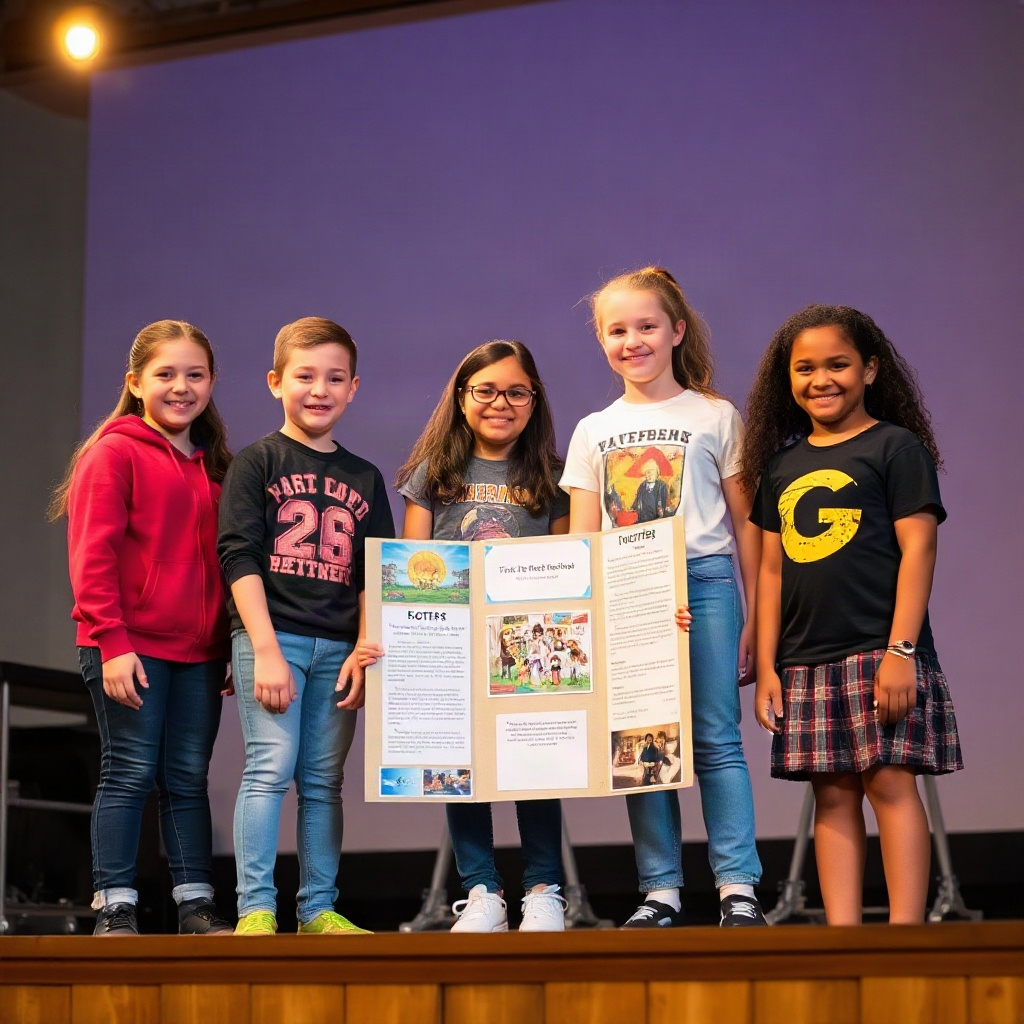 Tweens presenting on stage